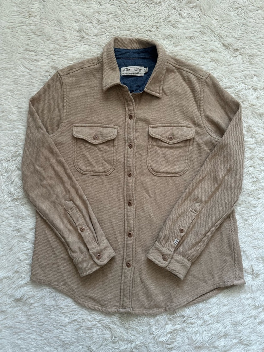 Outerknown Top Women's Blanket Shirt Button Front Organic Cotton Tan Sz XS/S
